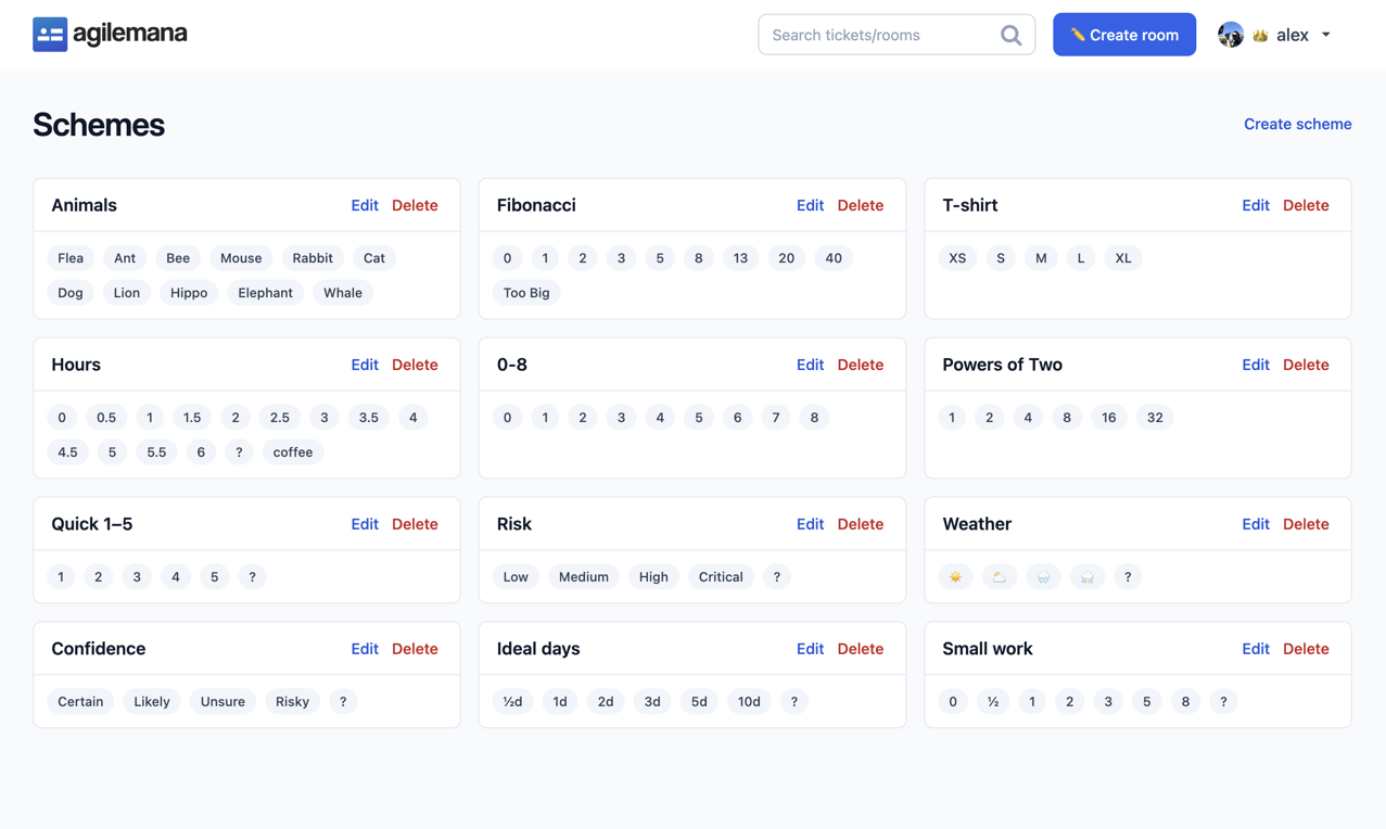 AgileMana Scrum Poker - Point scheme
